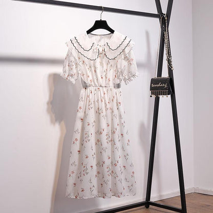 Fashion Bohemian Chiffon Floral Dress Girl Summer Sweet Dress Ruffled Elegant Midi Beach Dress