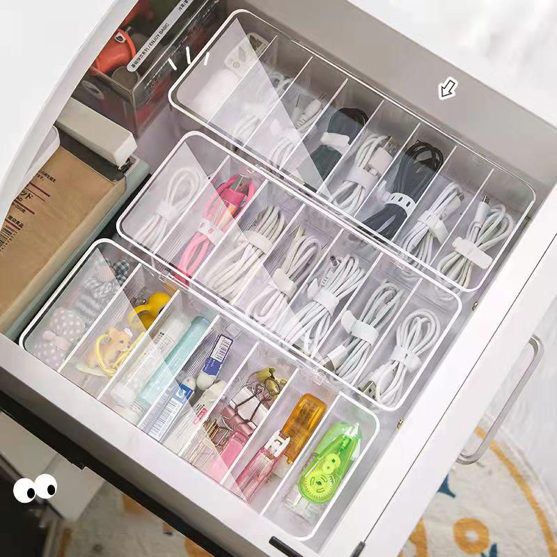 8 Grid Data Cable Storage Box Mobile Phone Charging Cable Charger Compartment Finishing Box Desktop Transparent Storage Box Anti-dust Box