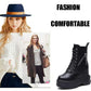 Woman Leather Ankle Boots  Platform Boots Women Wedge Shoes Autumn Winter  Round Toe Lace-up  Inside Raised Martin Boots Ladies Shoes