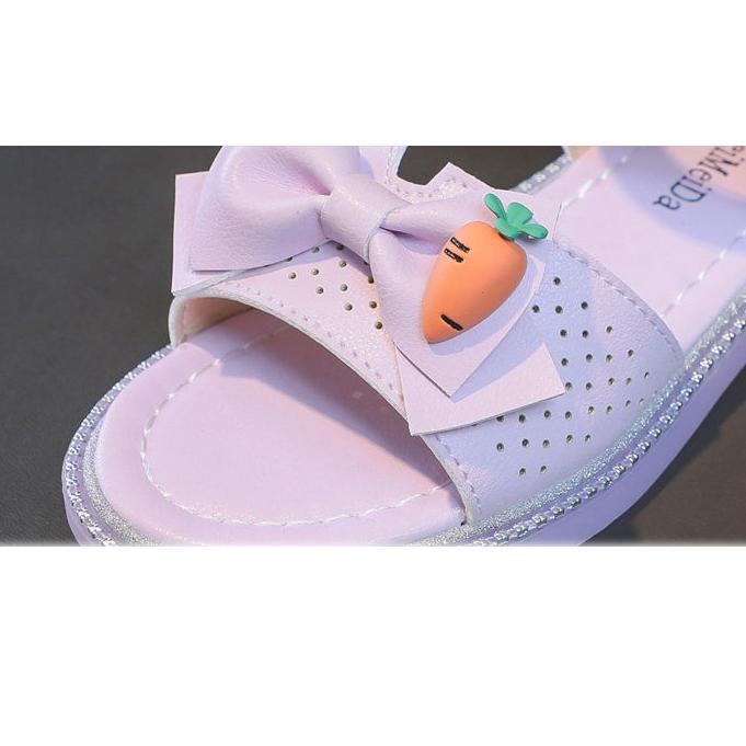 Girl's Sandals In Summer Elegant Girl's Princess Shoes Crystal Soft Bottom Cartoon Carrot Bowknot Big Children's Fish Mouth Cool Shoes