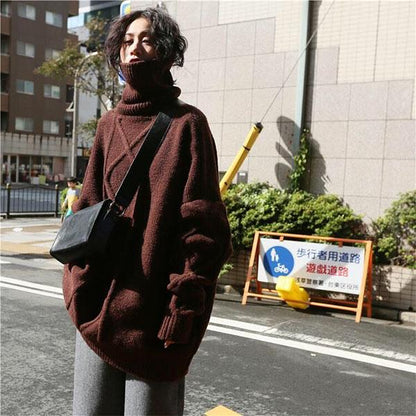 Thick Turtleneck Sweater Women's Mid-length Winter Lazy Wind Loose Students All-match Twist Knit Sweater