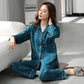 Women's Spring Cotton Pajamas Set Long Sleeve Loose Korean Heart Printing Casual Sweet Home Wear Two Piece Set Lapel Collar Button Sleeping Suit