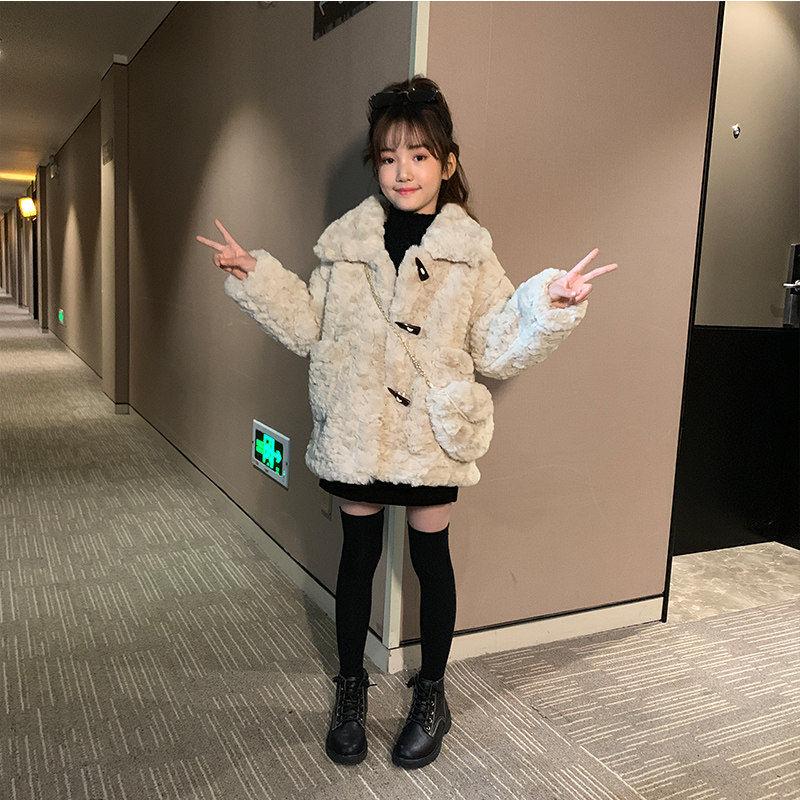Girls Lamb Wool Coat Fur Winter Clothing Plush Thick Warm and Windproof Jacket