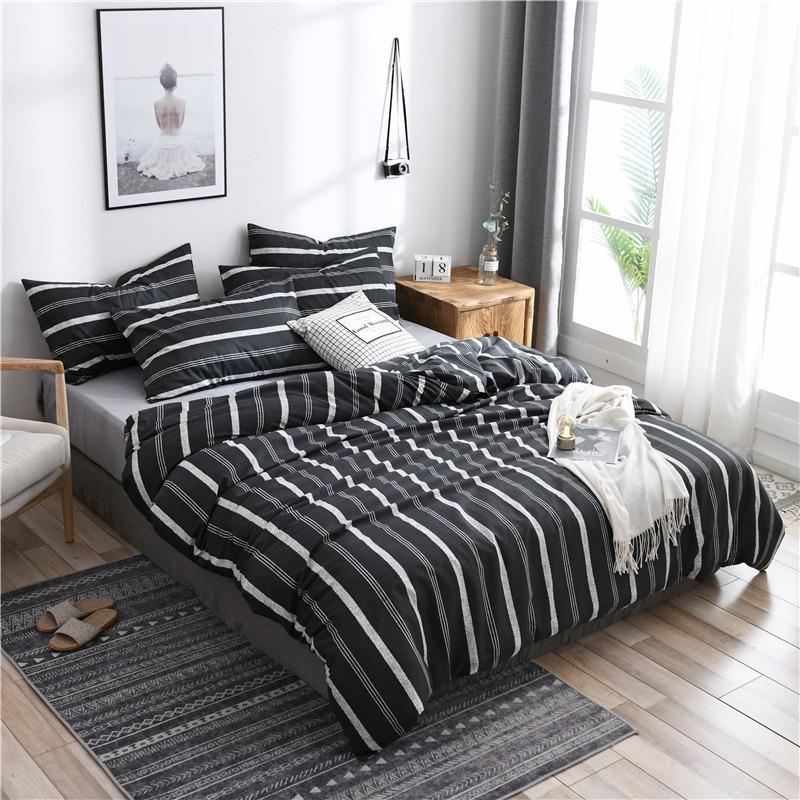 Comforter Bedding Sets Simple Boy Men Women for Striped Lattice Printing Duvet Cover