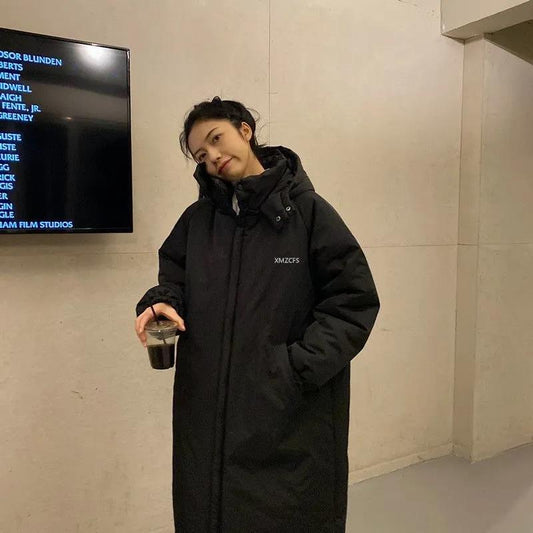 Down Padded Jacket Women's Winter Mid-length Korean Style Padded Jacket Parker Thick Bread Jacket Loose Padded Jacket