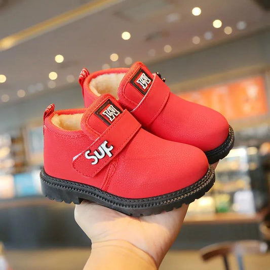Children's Solid Color Snow Boots Winter Waterproof Cotton Boots Kid's Non Slip Plush Martin Boots