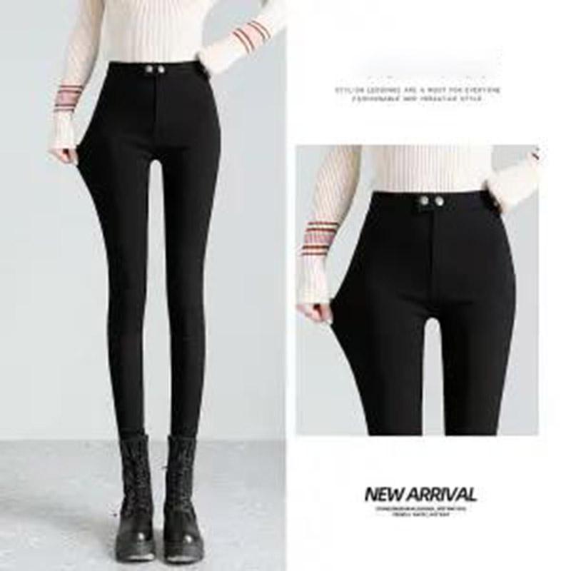 Double-button Shape Leggings Winter Slim Leggings Plus Velvet Thickening Outer Wear Solid Color Warm Stretch Leggings