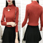 Women turtleneck sweater warm bow hollow Slim bottoming Knitted sweater pullover coat short Winter