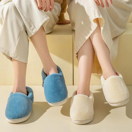 Winter House Women Fur Slippers Soft Memory Foam Sole Cute Cartoon Bedroom Ladies Fluffy Slippers Couples Plush Shoes