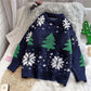 Women's Christmas Sweater Loose Snowflake Print Pullover Sweater Top Thick Warm Knitwear Outer Wear