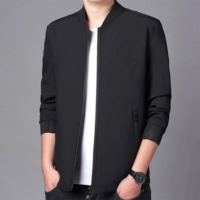 Men's Business Spring and Autumn Jacket Solid V Neck Stand Collar Jackets Men's Baseball Uniform Jacket Slim Fit Clothing Dad Outfit
