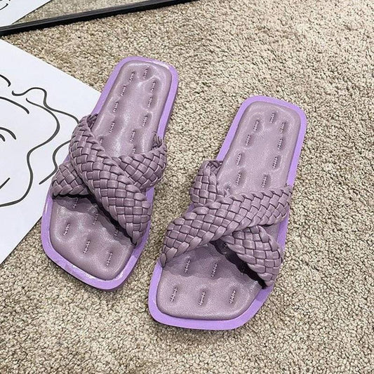 Sandals and Slippers Women's Outer Wear Summer Korean Fashion Candy Color Woven Cross Flat Flip Flops