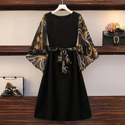 Floral Print L-XXXXXL Women's Summer Dress Round Neck Chiffon Sleeves Printing Mid-length Daily Wear