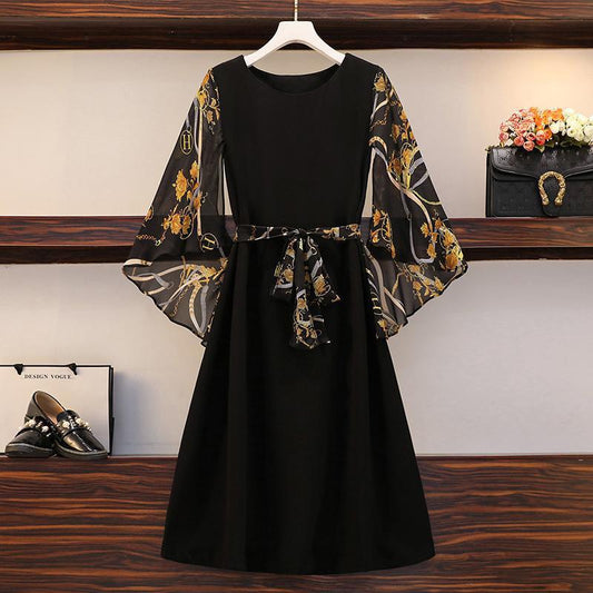 Floral Print L-XXXXXL Women's Summer Dress Round Neck Chiffon Sleeves Printing Mid-length Daily Wear