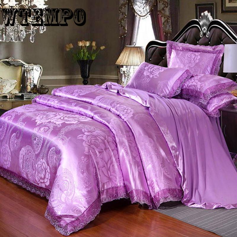 Luxury Satin Jacquard Bedding Set Queen/king Size Bed Set Lace Jacquard Satin Cover Sets Bedsheet Set