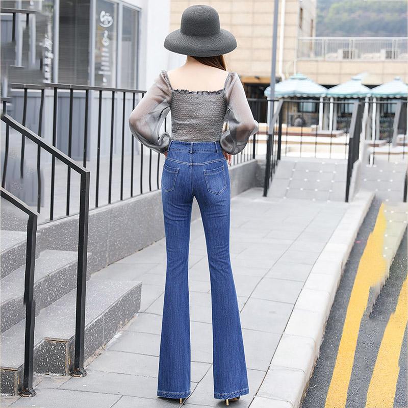 High Waist Stretch Jeans Ladies Spring and Autumn Loose Slim Wide-leg Pants Long Flared Pants