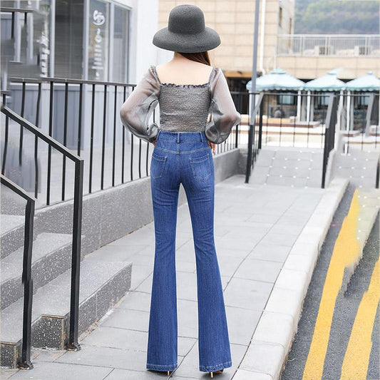 High Waist Stretch Jeans Ladies Spring and Autumn Loose Slim Wide-leg Pants Long Flared Pants