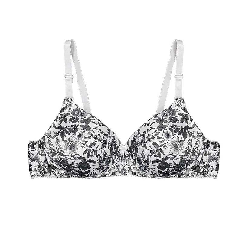 Summer Thin Breathable Skin-friendly Ice Silk Silk Floral No Steel Ring Gathering Anti-sagging Women's Underwear Bra