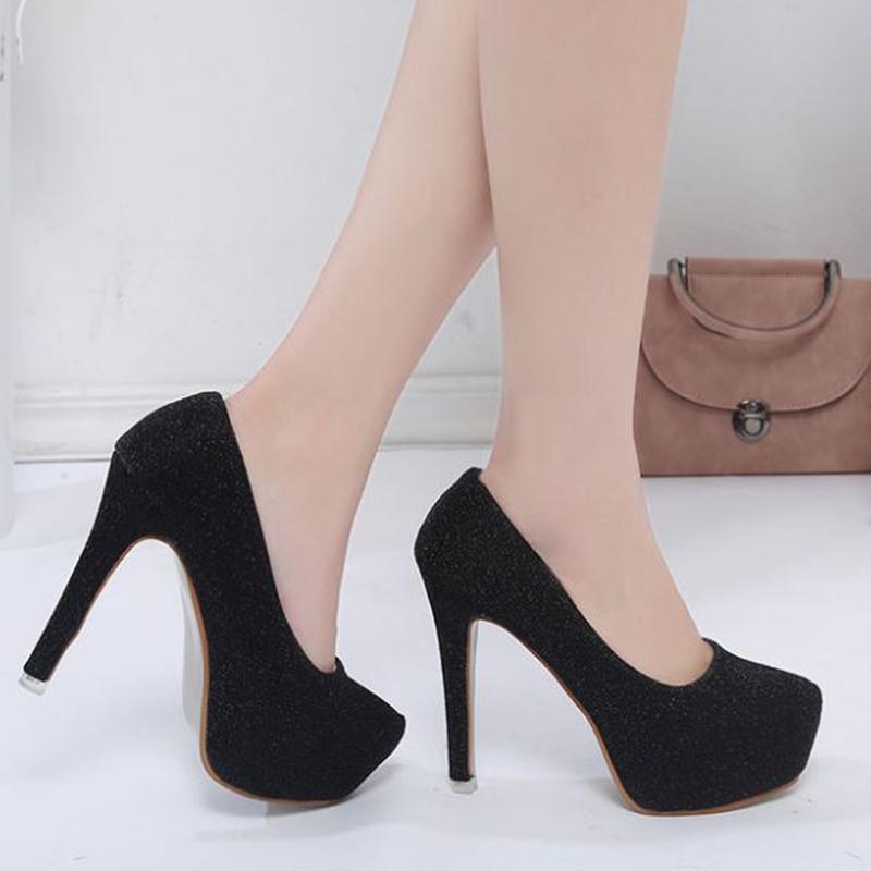 Women's Shoes Spring  Summer Korean Style Super High Heel Stiletto Round Toe Silver High Heels Sexy Female Waterproof Platform Single Shoes 12cm