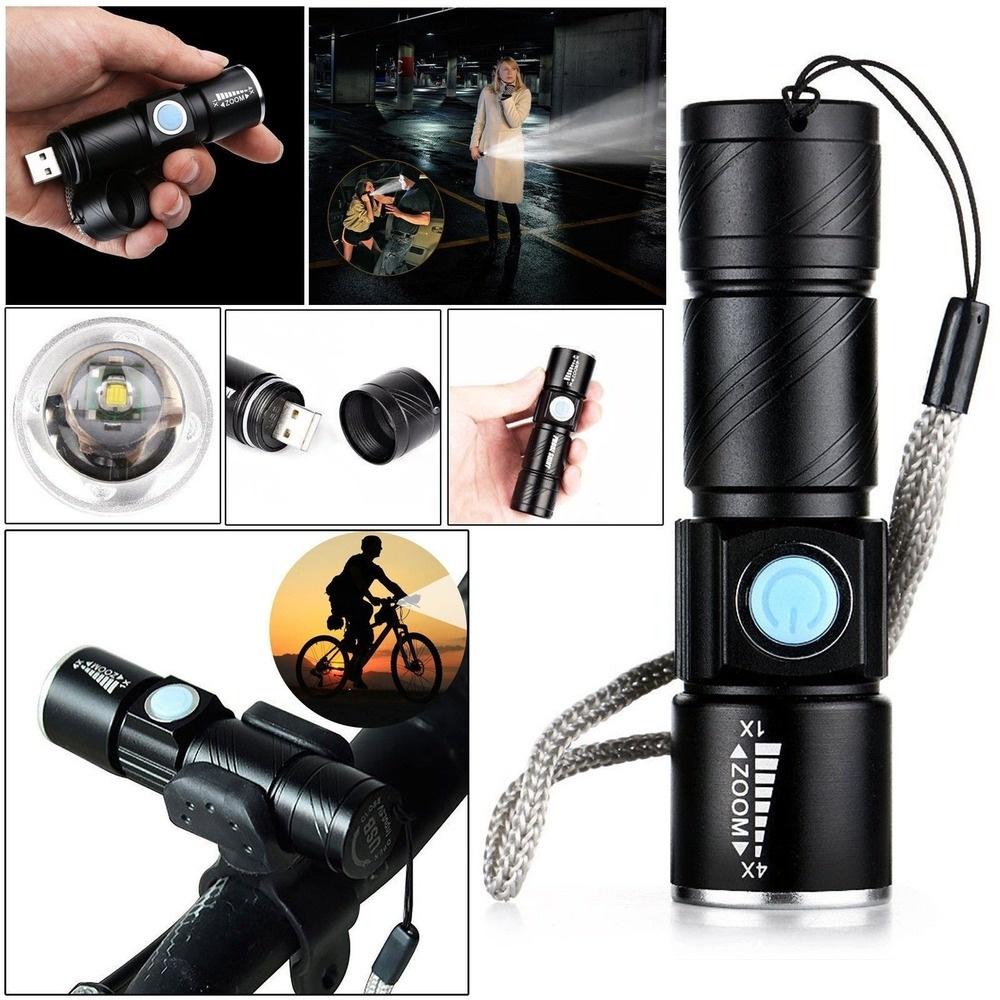 Mini Q5 Zoomable USB Rechargeable Ultra Bright LED Flashlight Torch 3 Modes Wth Beam Focusing Zoom
