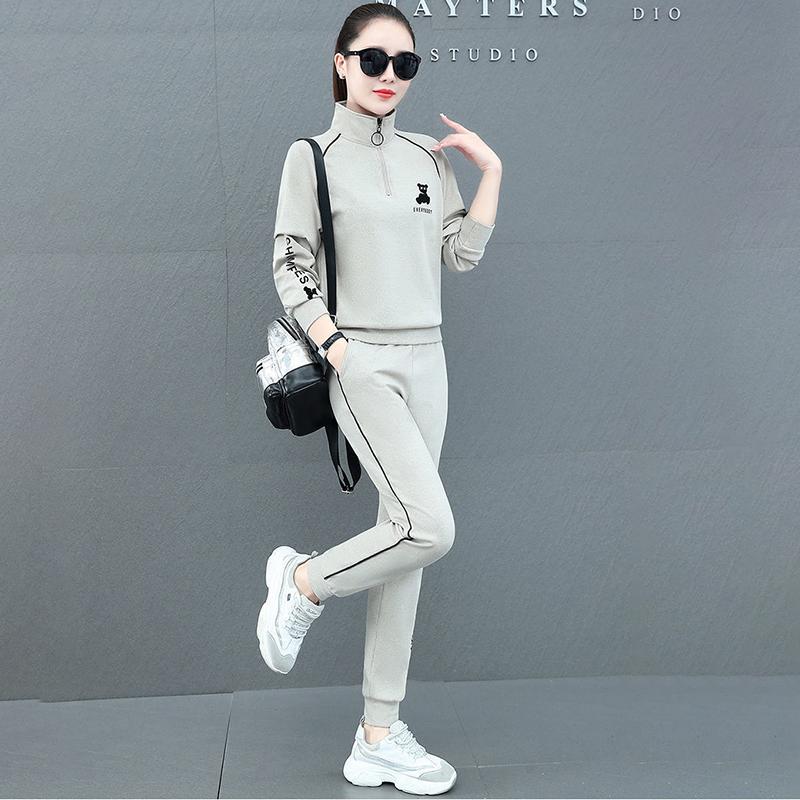 Sports and Leisure Suit Women Loose Stand-up Collar Sweater Running Clothes Two-piece Long-sleeved Trousers Sweat-absorbent and Breathable
