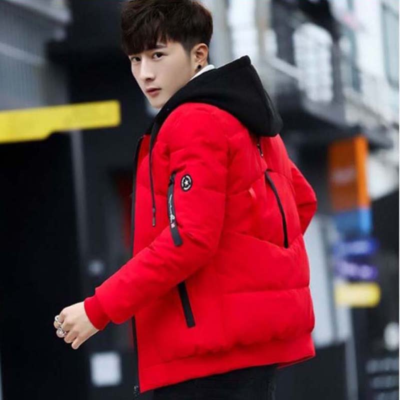 Men Winter Jacket Thick Warm Cotton Padded Coat Patchwork Hooded Parka