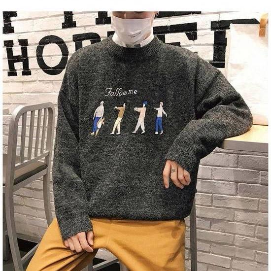 Winter Warm Men Sweater Men Fashion Print Knitted Mens Sweaters Casual Male Slim Fit Pullover