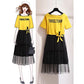 Summer Plus  Size Two-piece Set  Women Short Bow Crop Top T-shirt and Mesh Multi-layer Skirt 2 Piece Set