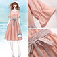Pofulove Women Linen Dress Midi Elegant Party Dress Summer Etro Short Sleeve Dress with Belt