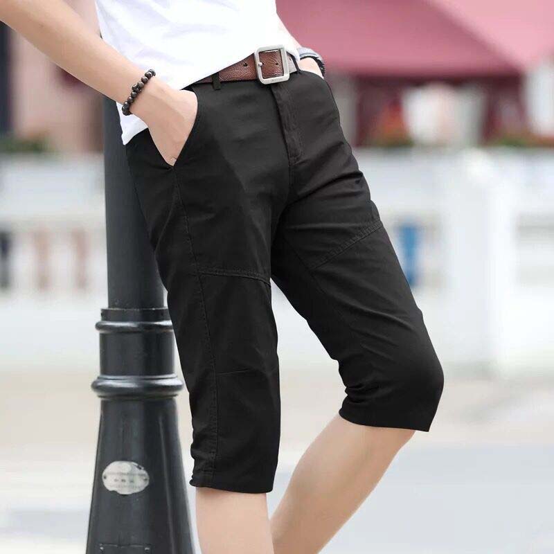 Summer Cropped Trousers Men's Thin Cotton Shorts Straight Casual Shorts