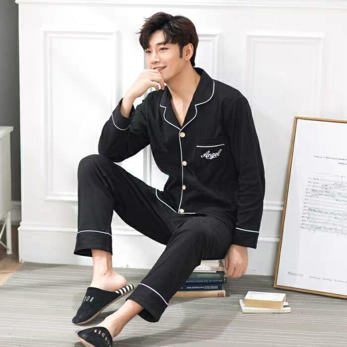 Extra Long Sleeve Men's Spring and Autumn Pajamas Cardigan Young Middle-aged Home Service Suit