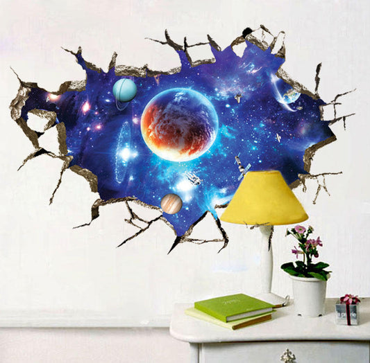 3d Blue Universe Galaxy Planet Children Wall Stickers For Kids Rooms Nursery Baby Bedroom Home Decor