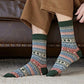 5 Pairs Retro Flower Socks Autumn Winter Ethnic Style Cotton Stockings Thick Thermal Line Diamond Knitted Warm Warm Socks Mid Tube Socks
