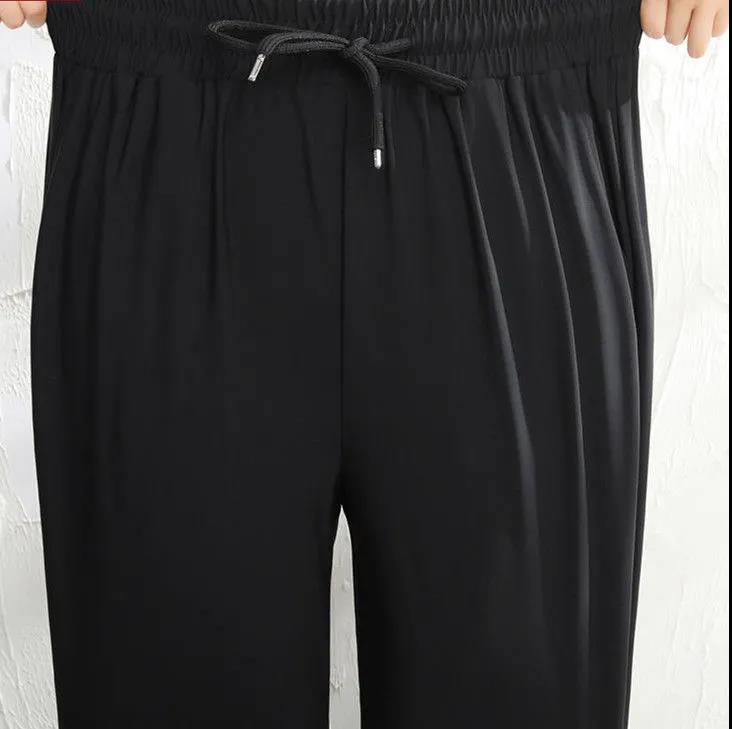Summer Thin Letter Printing Ice Silk Casual Pants Women Loose and Thin Waist Nine-point Black Harlan Sweatpants