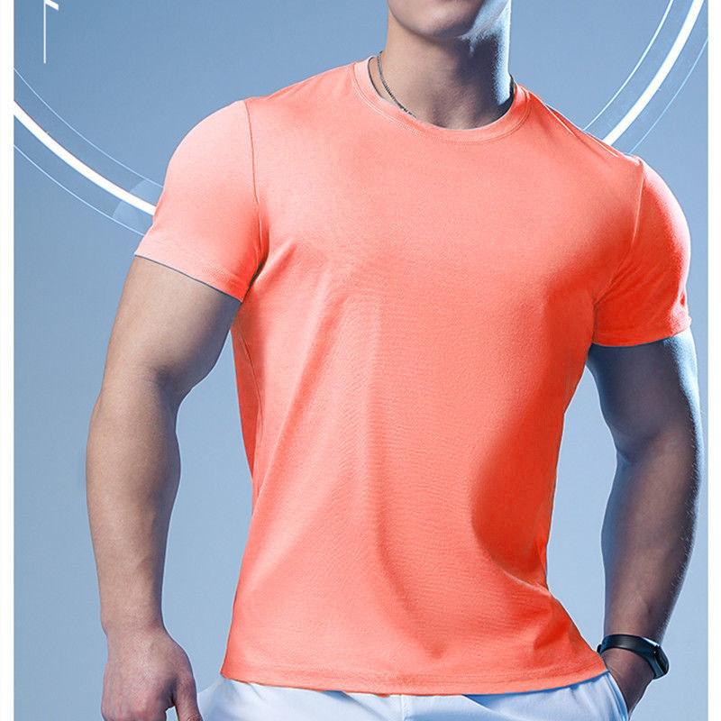 Summer Sports T-shirt Men's Breathable Stretch Fitness Shirt Short-sleeved Bottoming Casual Running Training Clothes Pure Color Wild