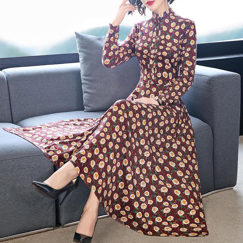 Floral Print Long Dress Bohemian Three Quarter Sleeve Sexy Dress Women O Neck Slim Elegant Dress