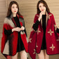 Women's Autumn Winter Wear Shawl Jacket Middle-aged Sweater Cardigan Sweater Shirt Outside Loose Mid-length Outerwear Double-sided Printing Shawl