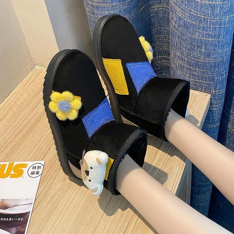Color-blocking Snow Boots Women's Autumn and Winter Plus Velvet Cotton Shoes Thick-soled Waterproof Non-slip Short Boots