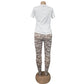 Women t-shirt Two-piece set  Short Sleeve Printed T-Shirt And Tight Mesh Perspective Trousers 2 Piece Set  Outfits