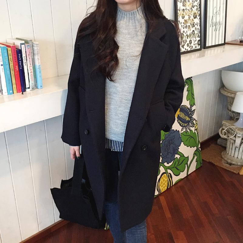 Women Wool Coat Winter Autumn Female Long Sleeve Double Breasted Long Jacket Casual Overcoat