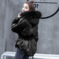 Autumn Winter Women's Cotton Jacket Hooded Parkas with Fur Collar Casual Drawstring Thick Shiny Winter Jacket