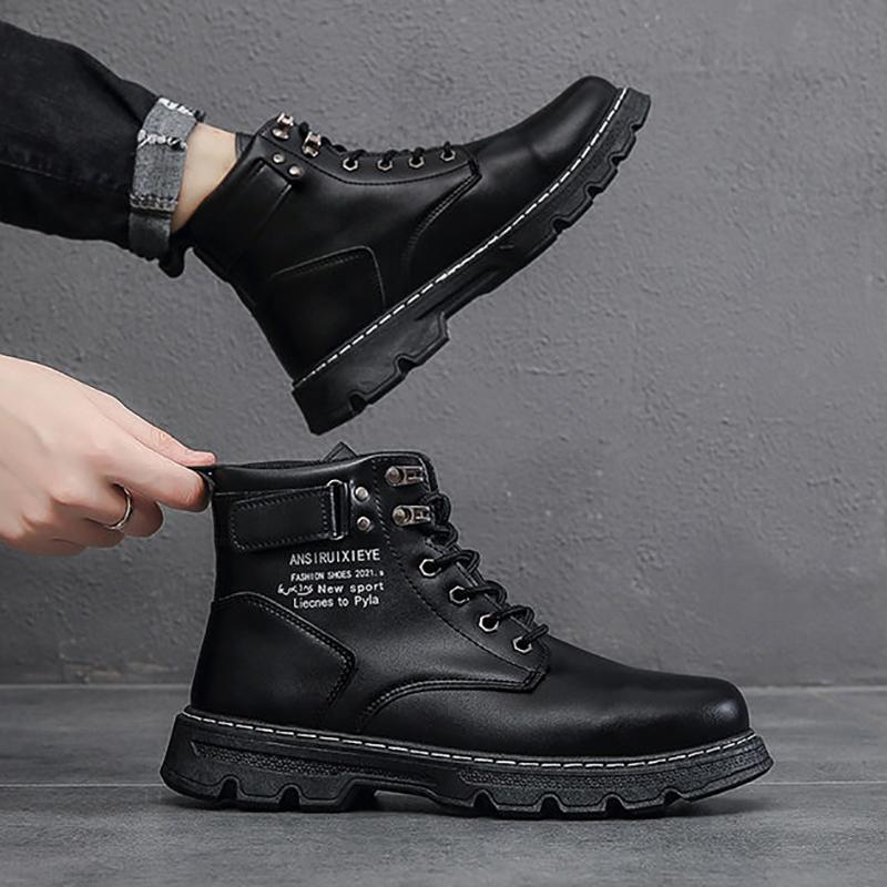 Plus Velvet Padded Winter Warm Snow Boots Men's Leather Cotton Shoes Waterproof Non-slip Trendy Martin Boots