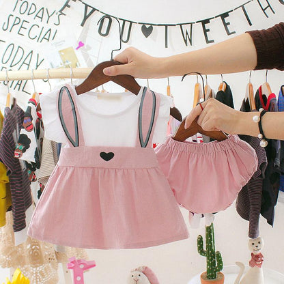 Baby Girl Dress Suit Newborn Toddler Baby Girl Set Sleeveless Cartoon Rabbit Bunny Ear Dress Shorts Baby Girl Clothes ropa bebes