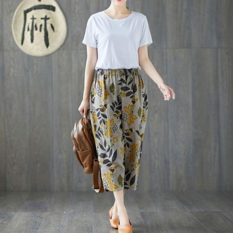 Spring and Summer Mother's Pants Wide-leg Plus Size Bloomers Cotton Silk High-waist Mosquito-proof Loose Trousers Women