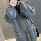 Fashion large pocket sweater large size medium long loose knitted cardigan sweater coat women