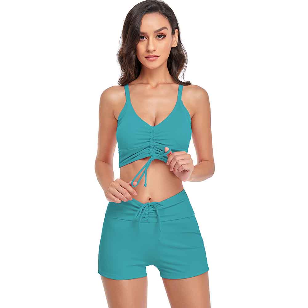 Bikini Swimsuit Women's Sports Drawstring Tankini Plus Size Boxer Solid Color Swimsuit