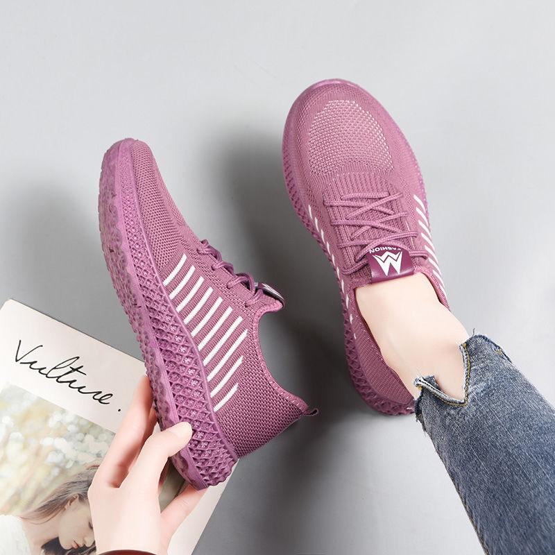 Cloth Shoes Women's Soft Sole Comfortable Non-slip Lightweight Fly Woven Single Shoes Outdoor Sports Shoes Mesh Surface Breathable and Lightweight