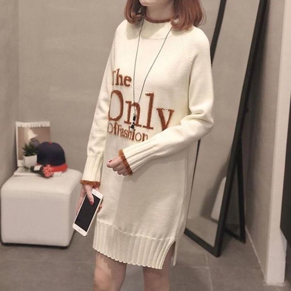 Autumn and Winter Mid-length Women's Sweater Loose Mid-length Maternity Dress Half-high Collar Outer Wear Base Shirt Coat