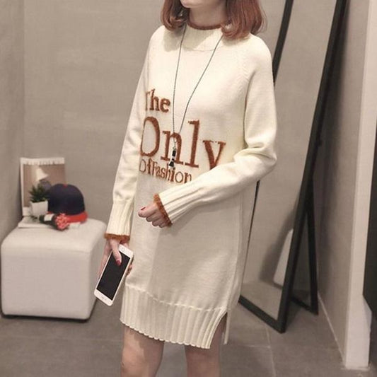 Autumn and Winter Mid-length Women's Sweater Loose Mid-length Maternity Dress Half-high Collar Outer Wear Base Shirt Coat