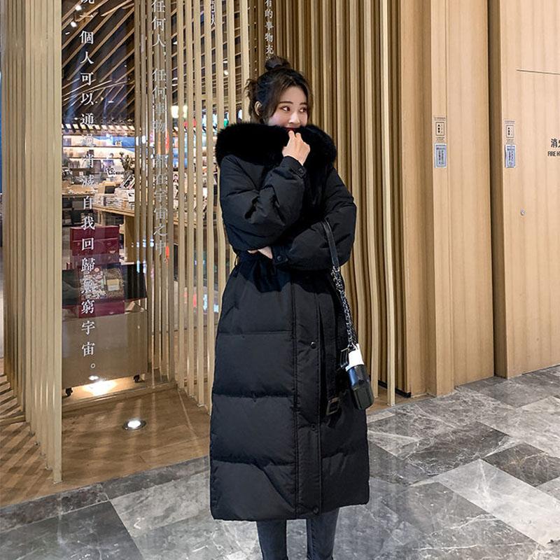 White Duck Down Down Jacket for Women In The Korean Version of The Long Fox Hair Collar Loose Over The Knee Coat Thick